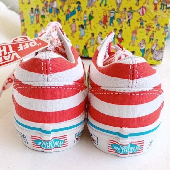 Vans Of The Wall Red and White Stripe Where's Waldo Sneakers Size US Kids 12 - Picture 13 of 14